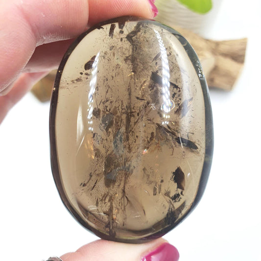 High Grade Large Smoky Quartz Palm Stone with Rainbows - Grounding & Protection Crystal, 140g