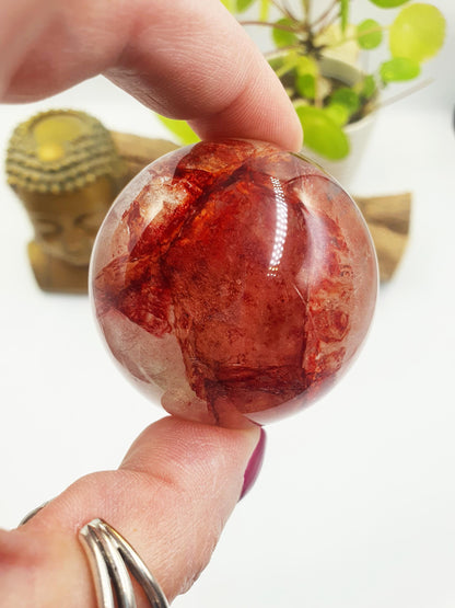 Madagascan Fire Quartz (Hematoid) Sphere - Grounding, Vitality & Balance Healing Crystal Ball, 50mm