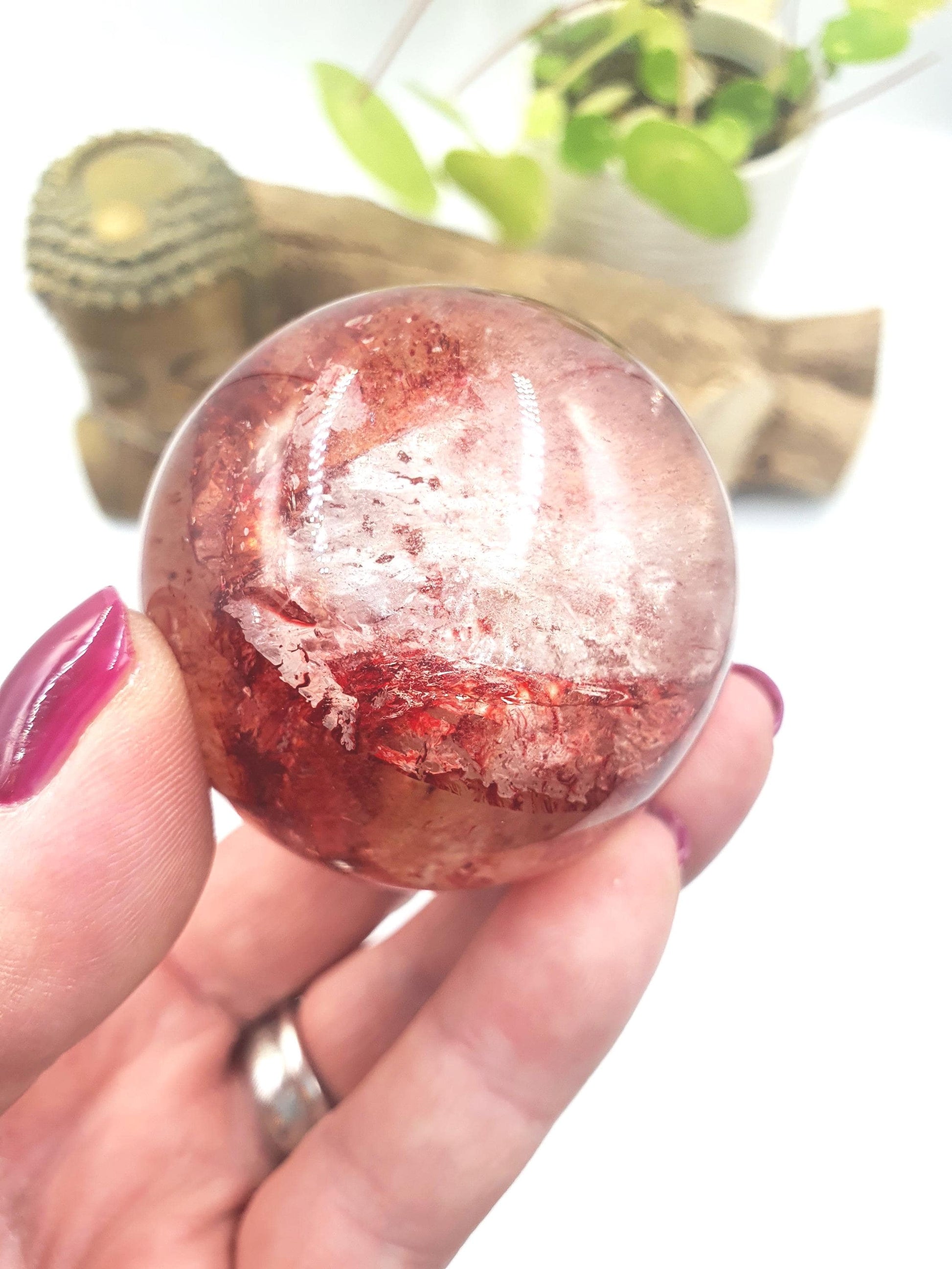 Madagascan Fire Quartz (Hematoid) Sphere - Grounding, Vitality & Balance Healing Crystal Ball, 50mm