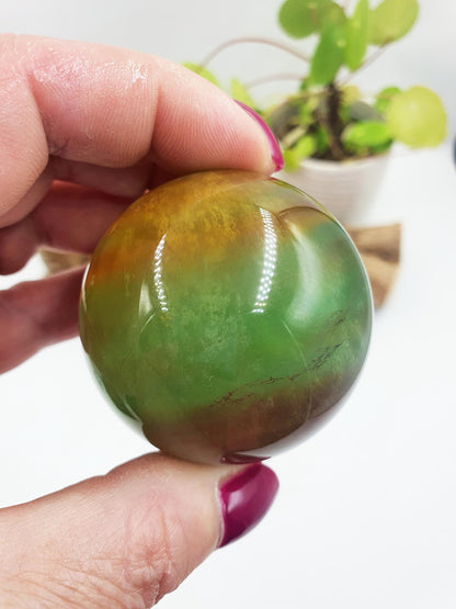 Yellow and Green Fluorite Sphere - Focus and Clarity Healing Crystal Ball, 50mm