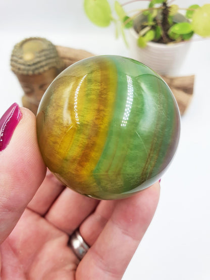 Yellow and Green Fluorite Sphere - Focus and Clarity Healing Crystal Ball, 50mm