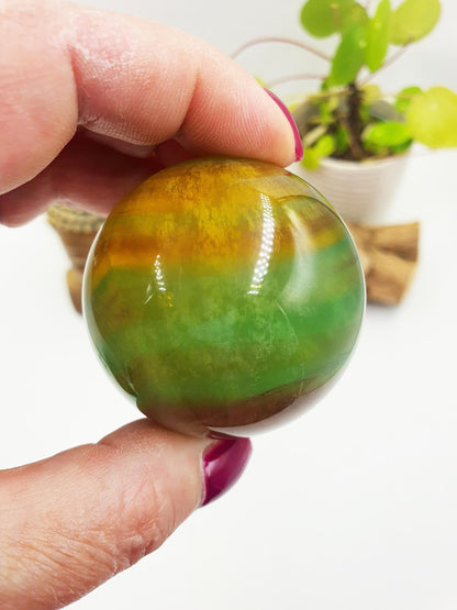 Yellow and Green Fluorite Sphere - Focus and Clarity Healing Crystal Ball, 50mm