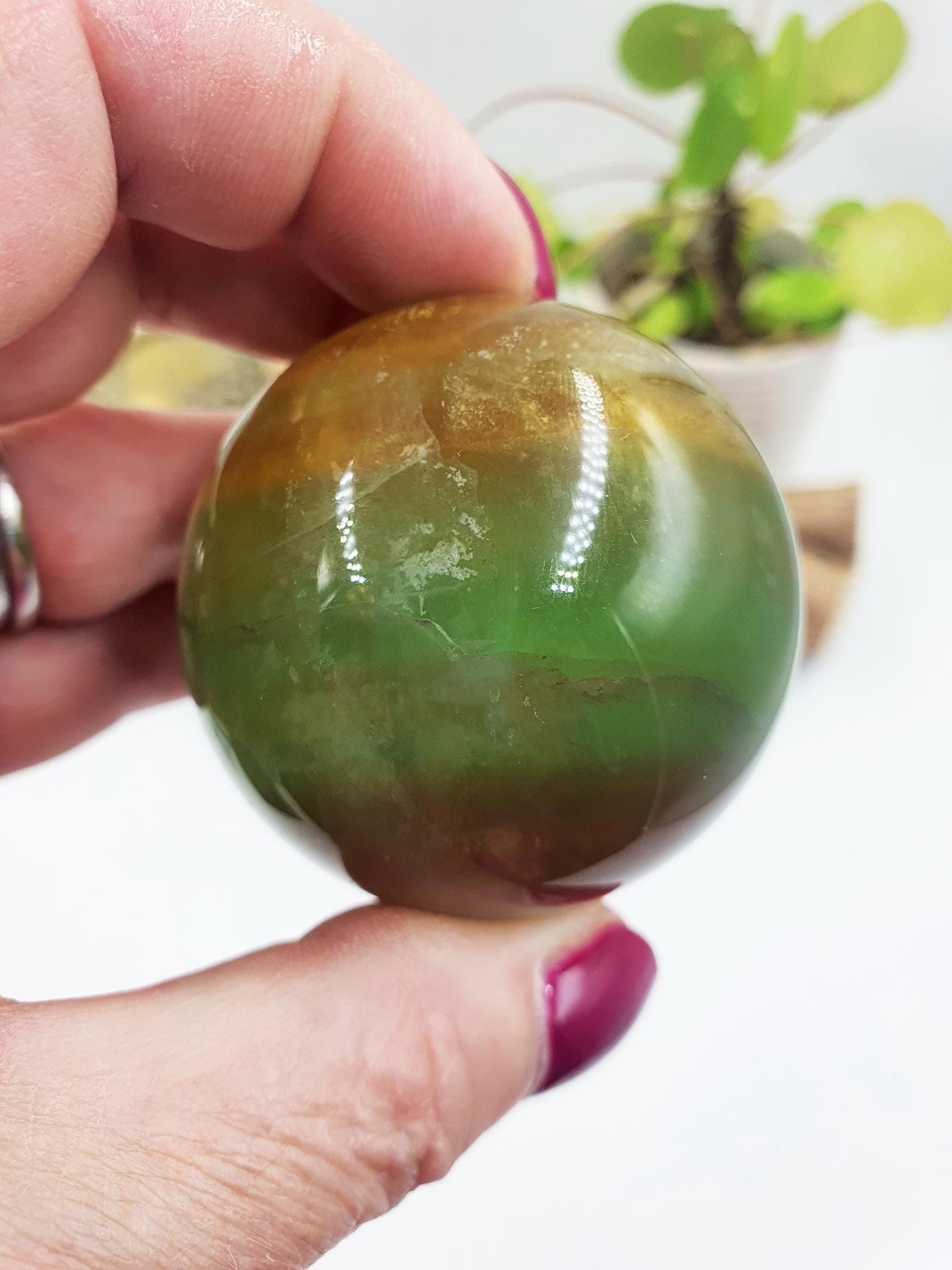Yellow and Green Fluorite Sphere - Focus and Clarity Healing Crystal Ball, 50mm