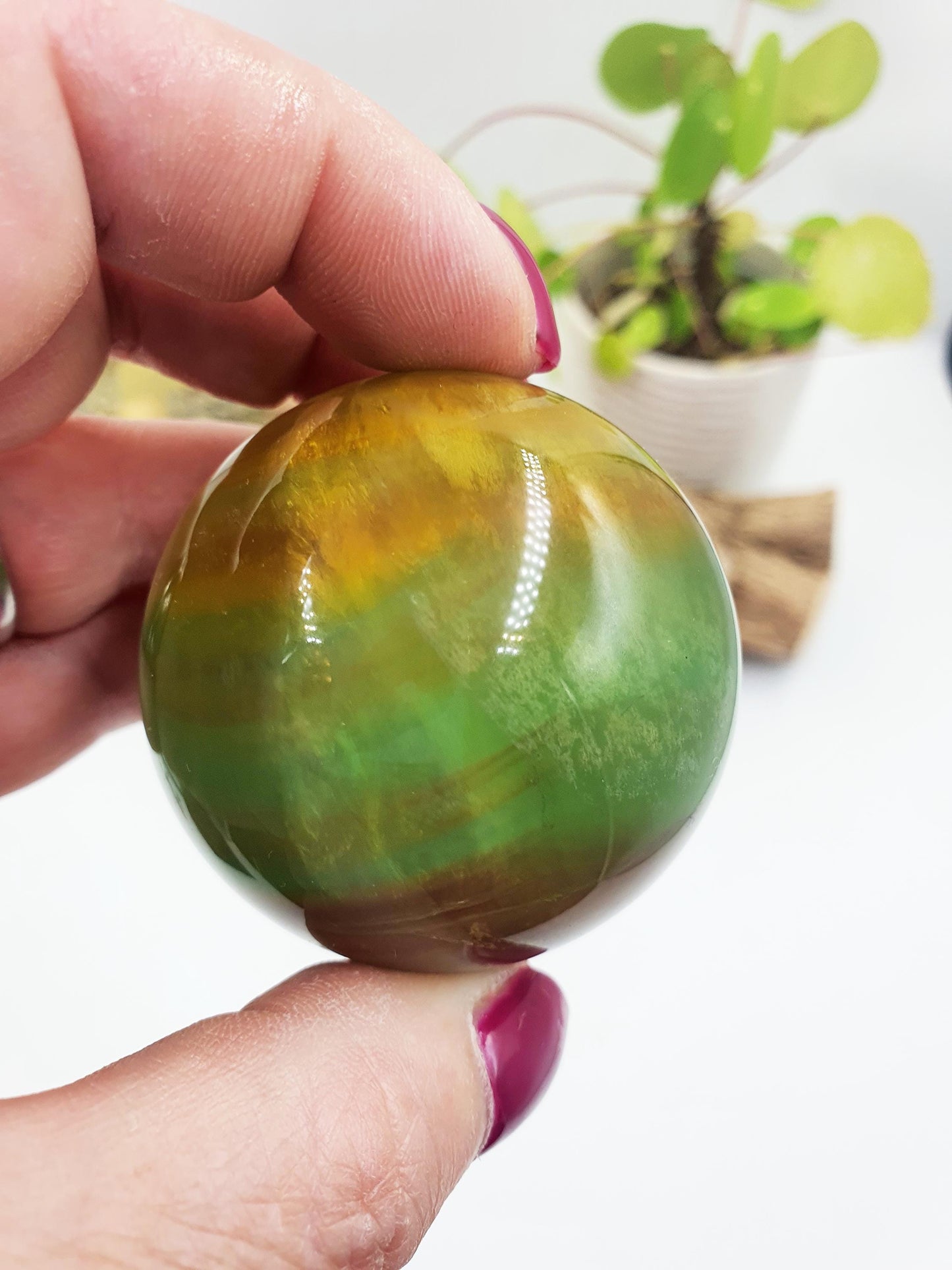 Yellow and Green Fluorite Sphere - Focus and Clarity Healing Crystal Ball, 50mm