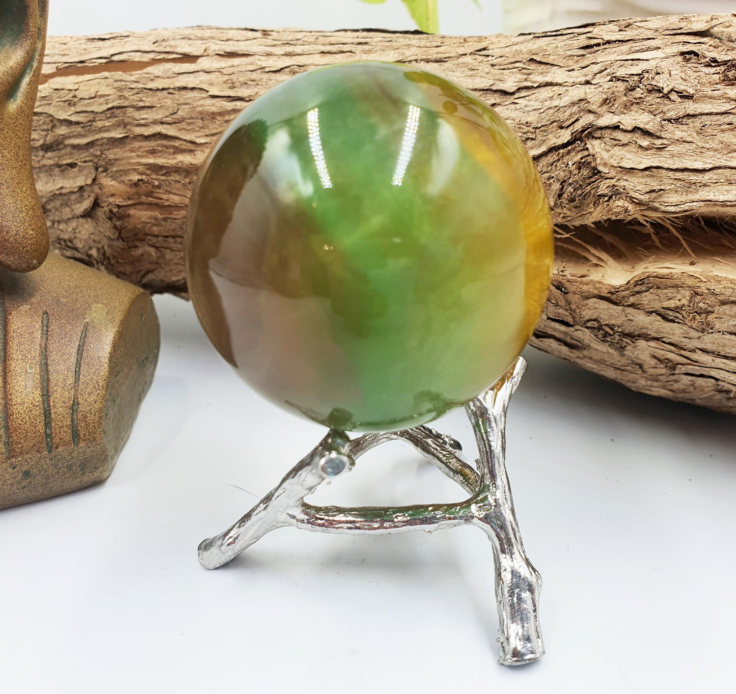 Yellow and Green Fluorite Sphere - Focus and Clarity Healing Crystal Ball, 50mm
