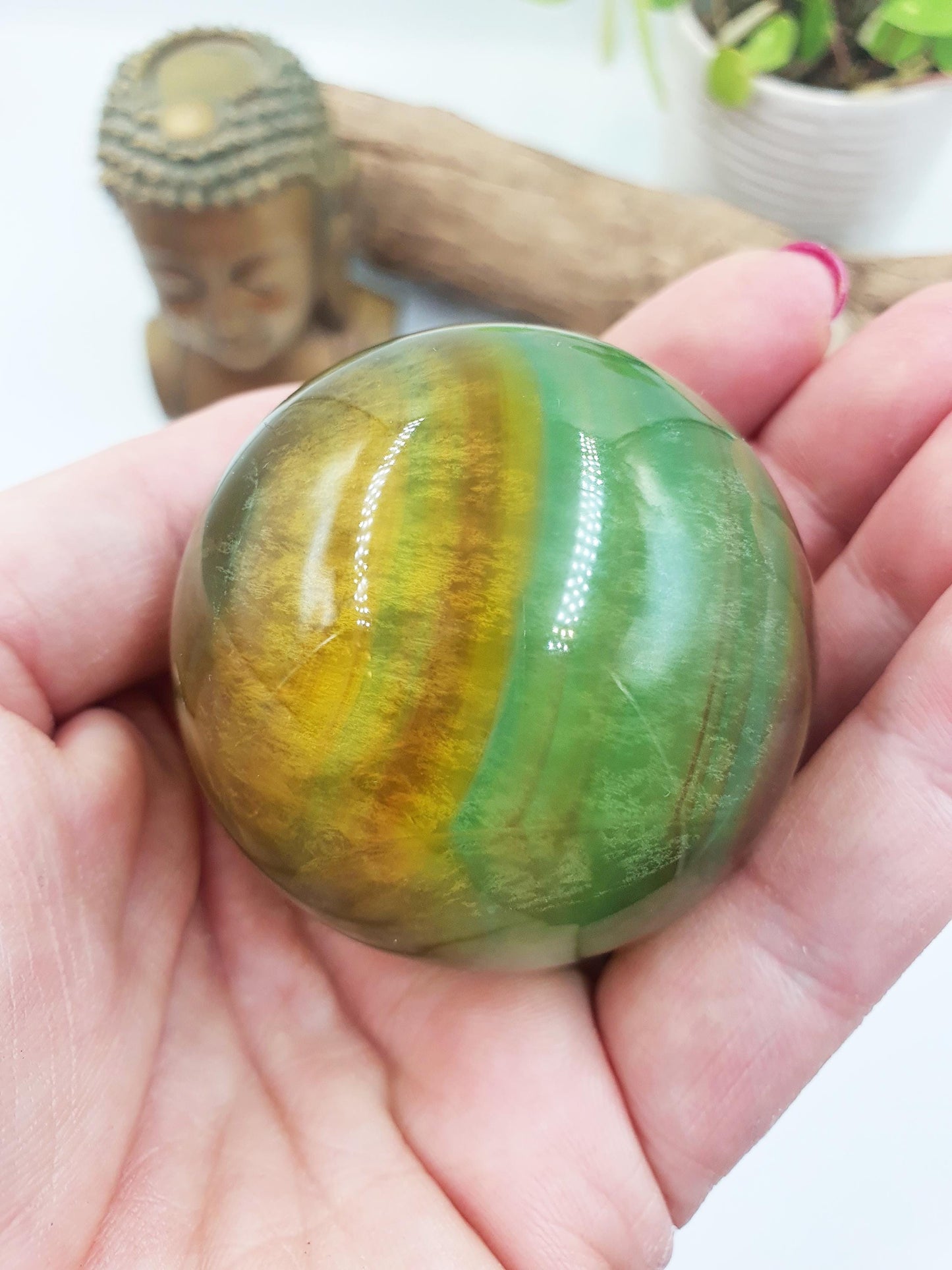 Yellow and Green Fluorite Sphere - Focus and Clarity Healing Crystal Ball, 50mm