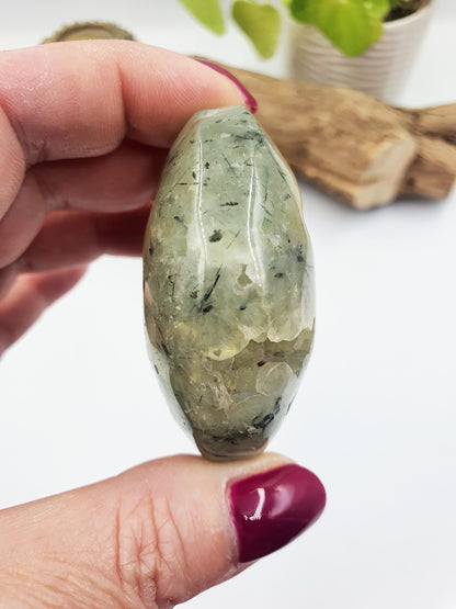 Large Prehnite Palm Stone with natural pockets - Love, Healing & Intuition Crystal, 115g