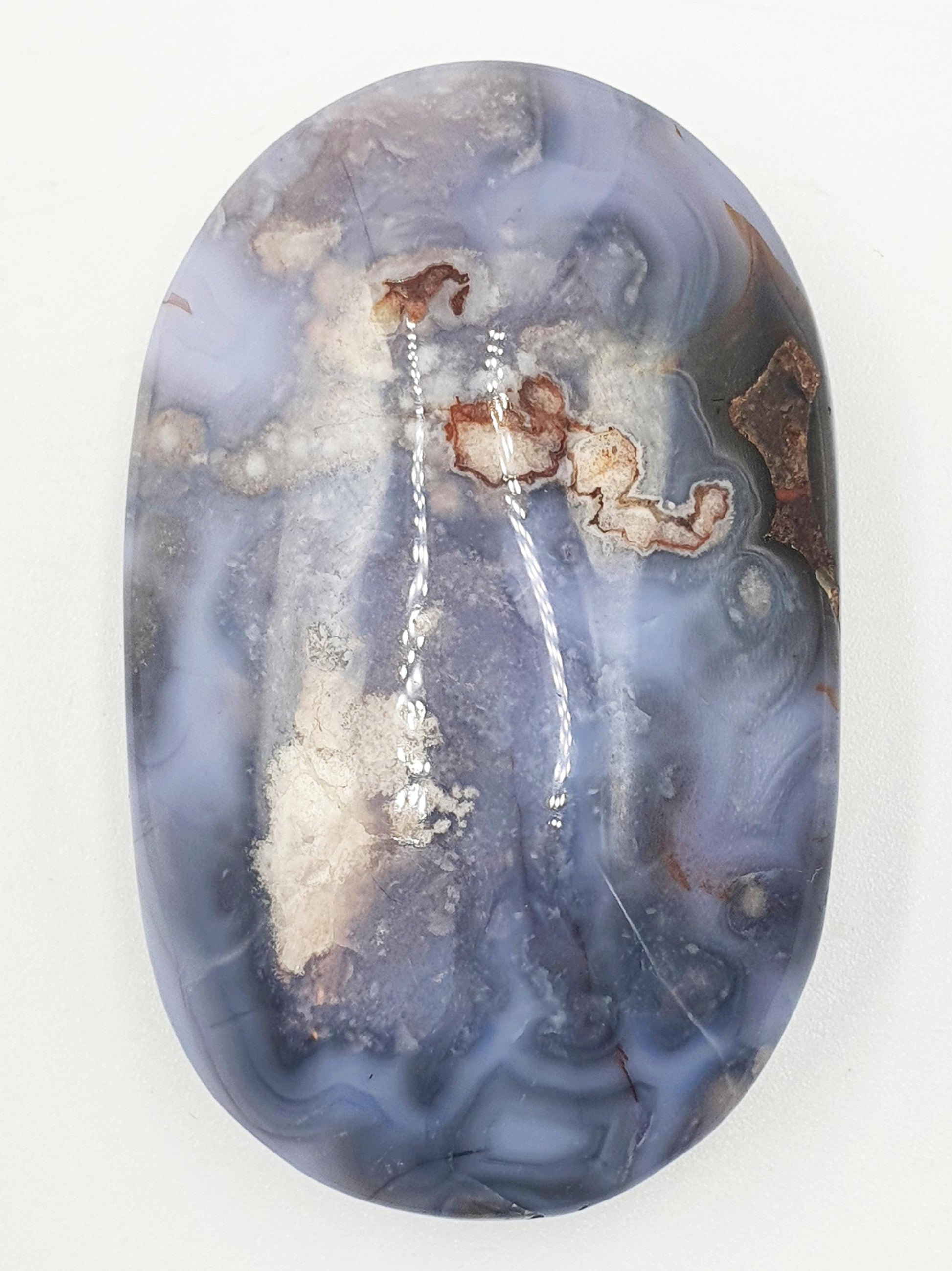 Blue Flower Agate Palm Stone - Sakura Nurturing & Growth Crystal, 70g
