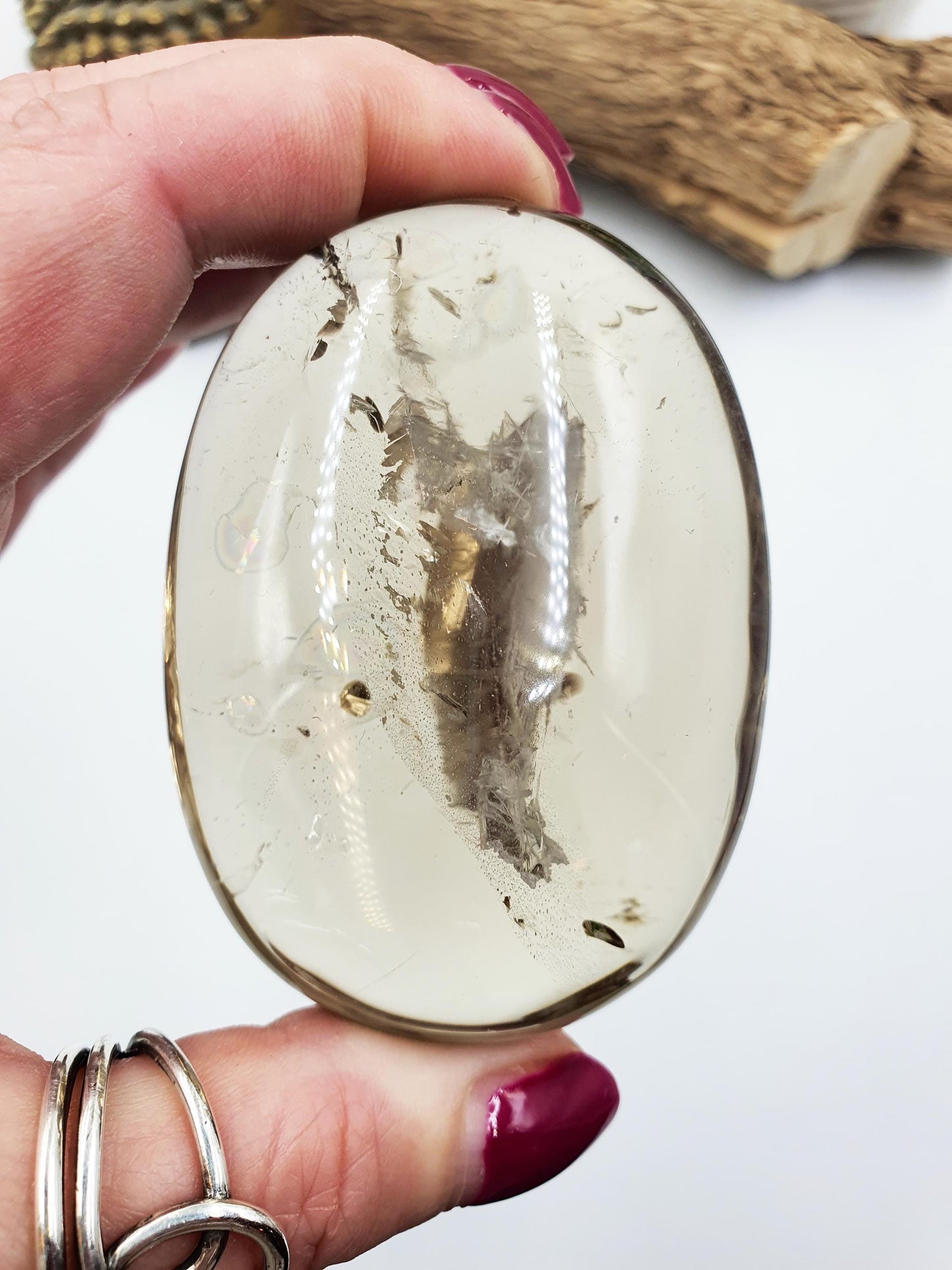 Large High Grade Large Smoky Quartz Palm Stone - Grounding & Protection Crystal, 185g