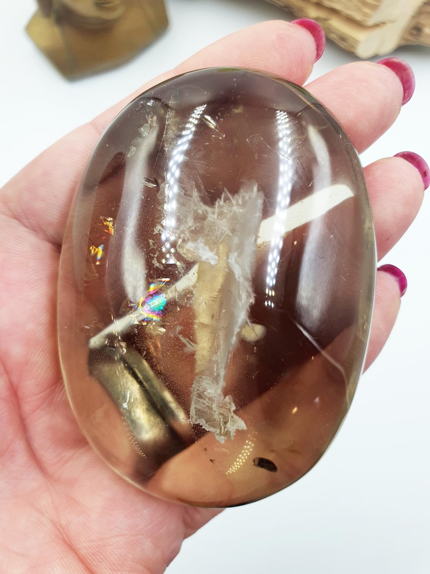 Large High Grade Large Smoky Quartz Palm Stone - Grounding & Protection Crystal, 185g