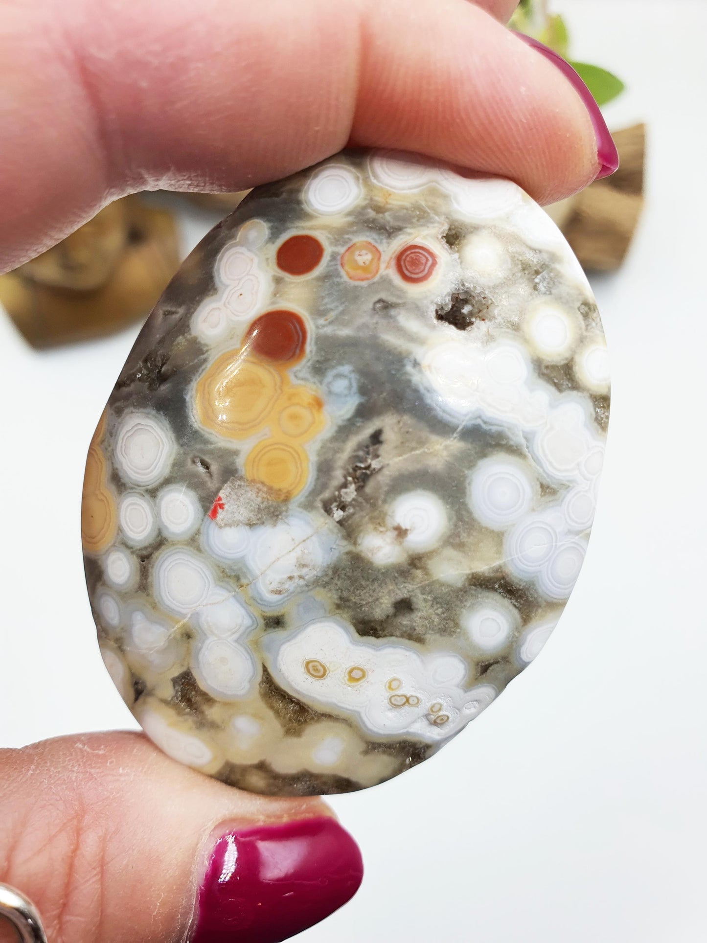 Sparkly Orbicular Ocean Jasper Palm - Joy & Renewal Healing Crystal - 55g