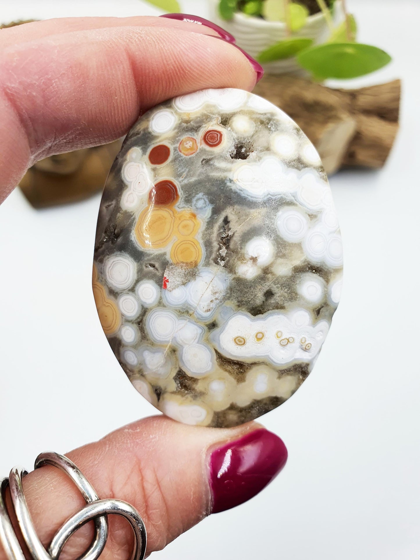 Sparkly Orbicular Ocean Jasper Palm - Joy & Renewal Healing Crystal - 55g