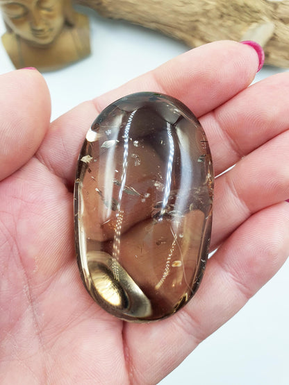 High Grade Large Smoky Quartz Palm Stone - Grounding & Protection Crystal, 65g