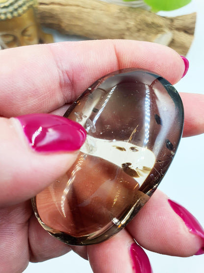 High Grade Large Smoky Quartz Palm Stone - Grounding & Protection Crystal, 65g