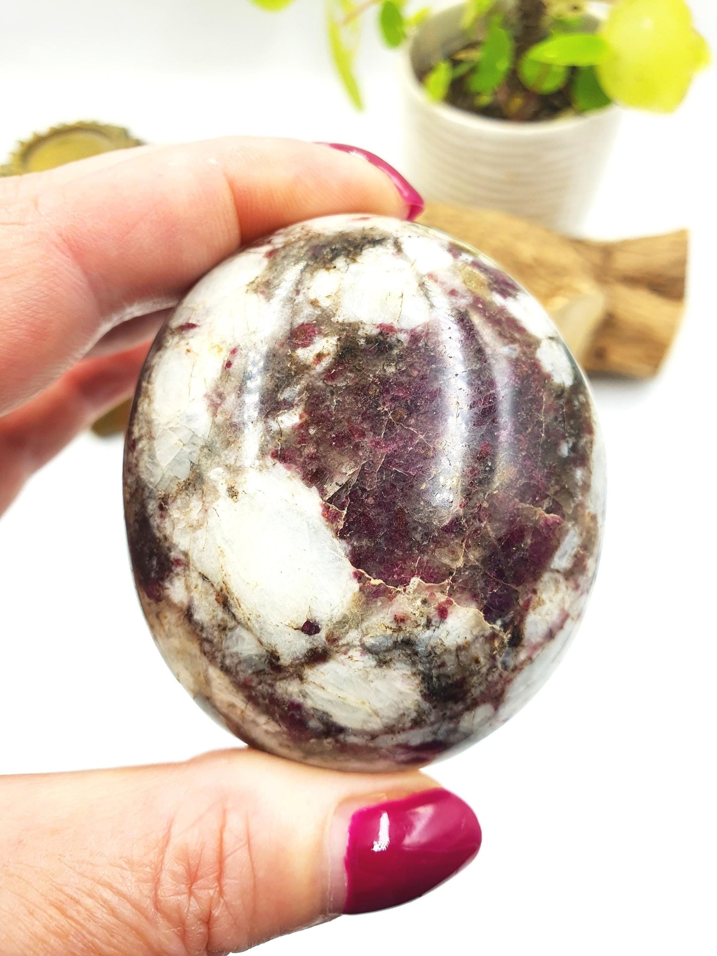 Large Plum Blossom Tourmaline Palm Stone (Rubellite) – Love, Compassion & Emotional Healing Crystal, 185g