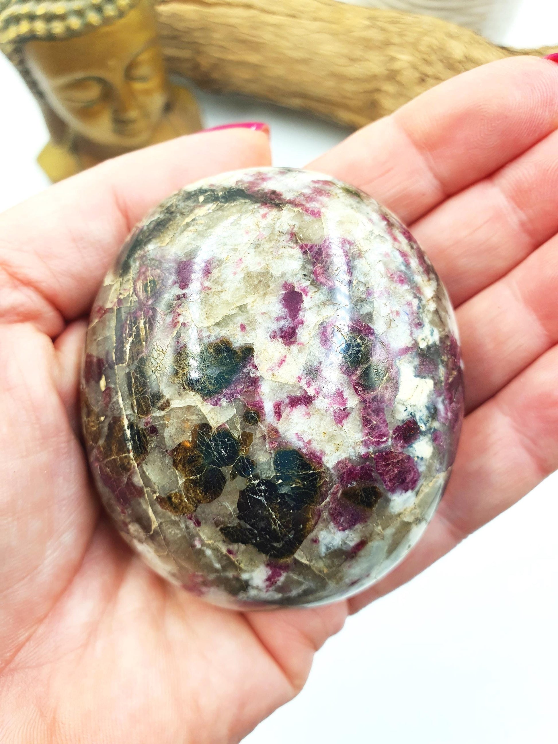 Large Plum Blossom Tourmaline Palm Stone (Rubellite) – Love, Compassion & Emotional Healing Crystal, 185g