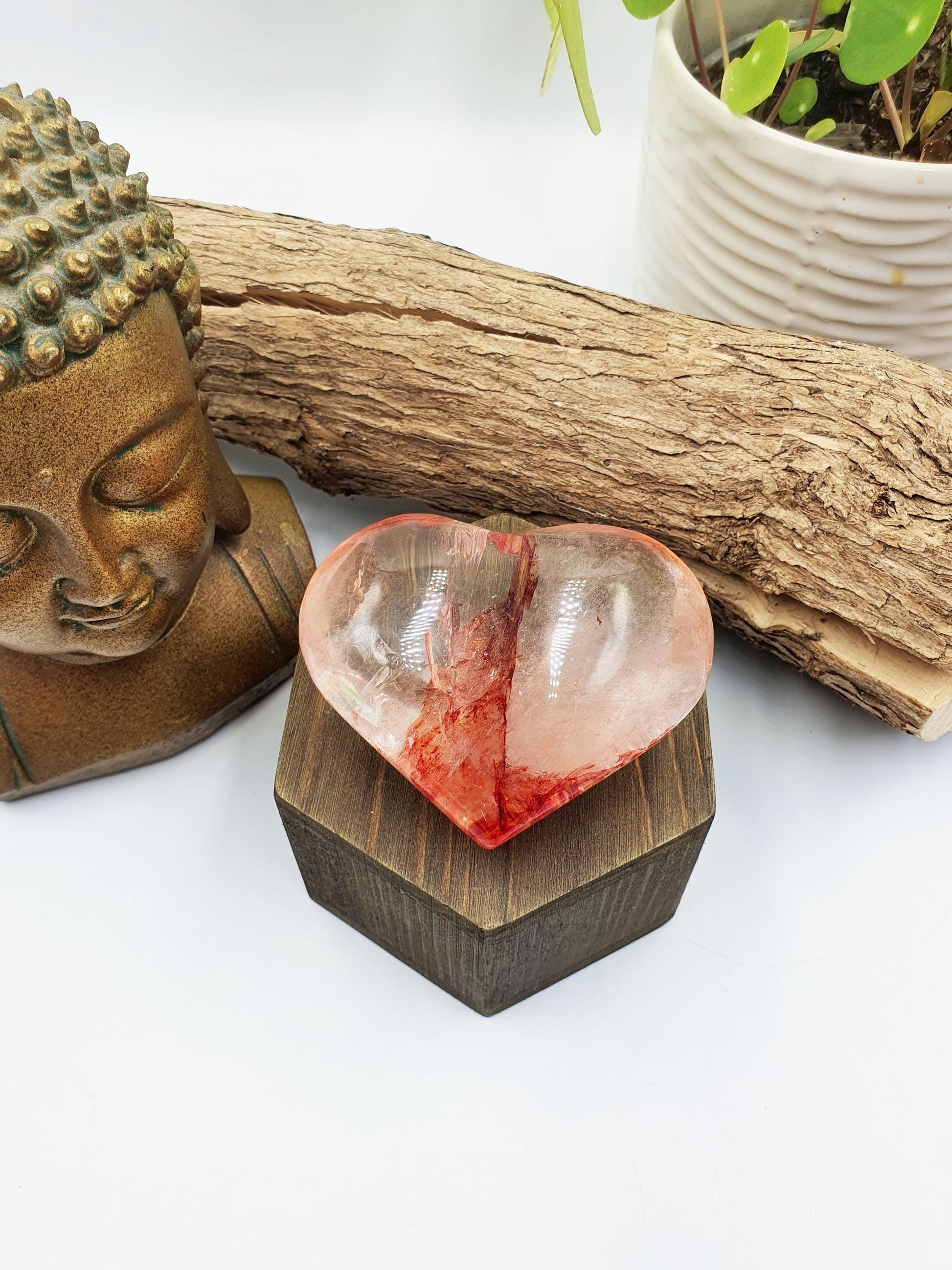Large Madagascan Fire Quartz (Hematoid) Crystal Heart - Grounding, Vitality & Balance Healing Crystal Carving, 195g
