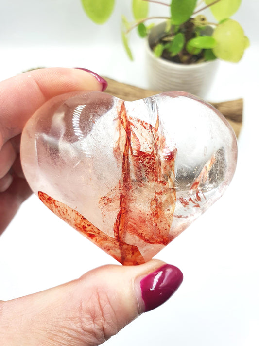Large Madagascan Fire Quartz (Hematoid) Crystal Heart - Grounding, Vitality & Balance Healing Crystal Carving, 195g