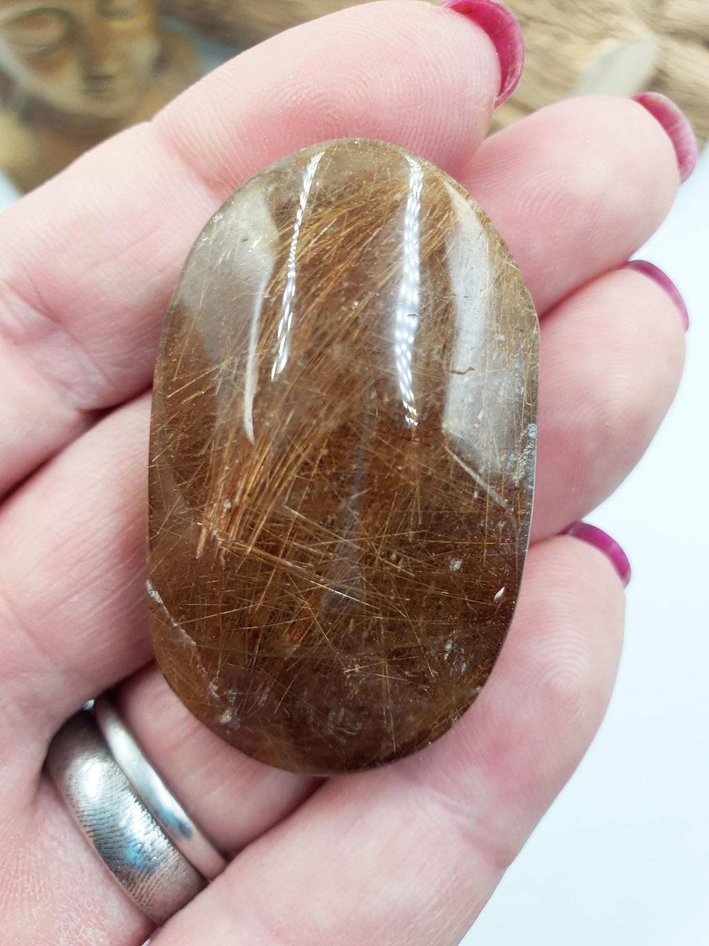 Little Golden Rutile Quartz Palm Stone – Clarity, Manifestation & Positive Energy Healing Crystal, 30g