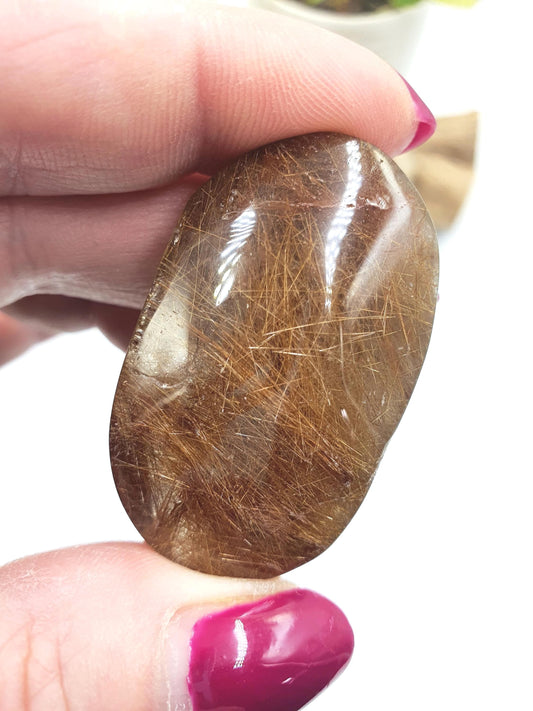 Little Golden Rutile Quartz Palm Stone – Clarity, Manifestation & Positive Energy Healing Crystal, 30g
