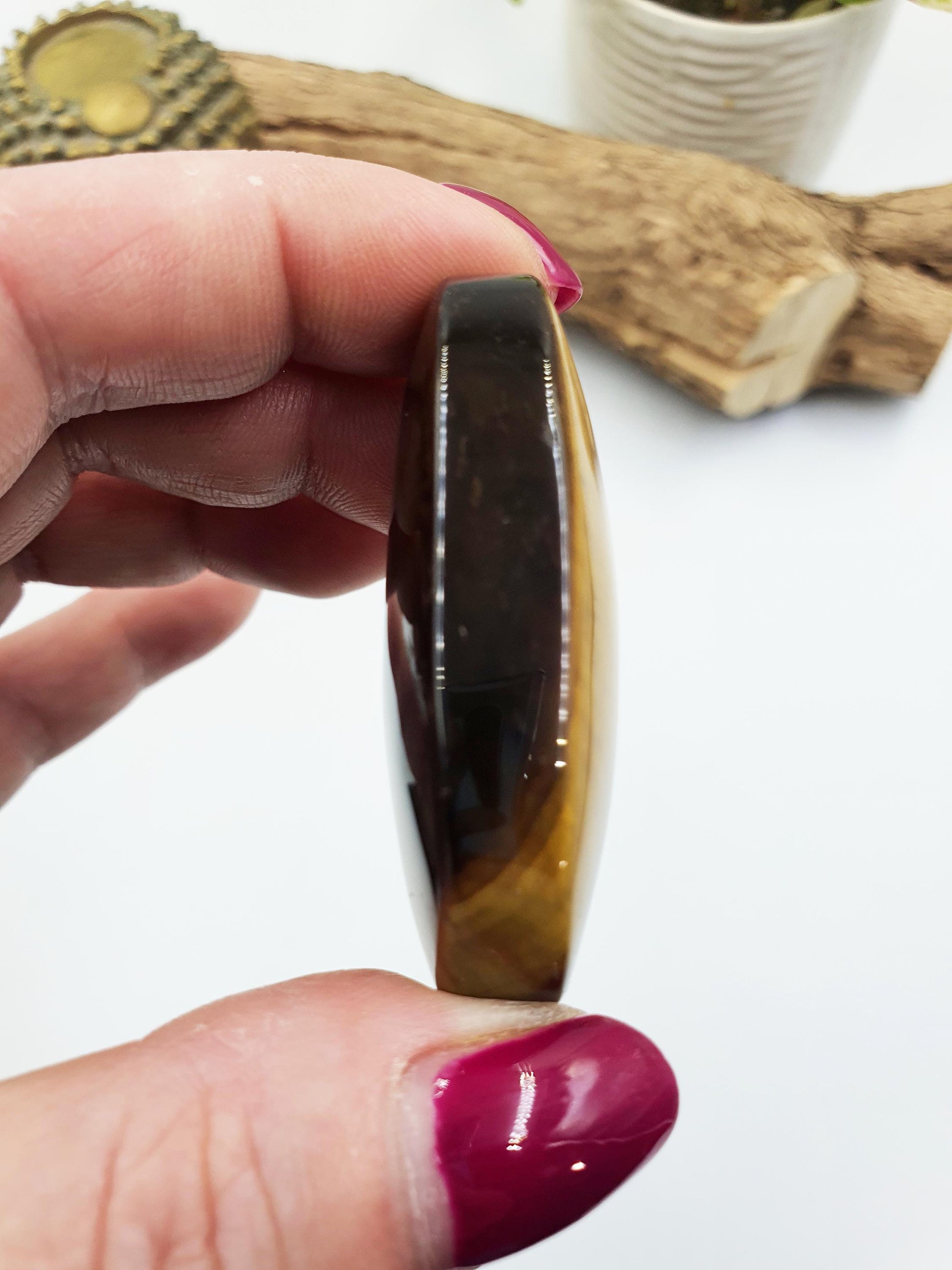 High Grade Yellow Tigers Eye Palm Stone - Protection & Courage Crystal - 50g