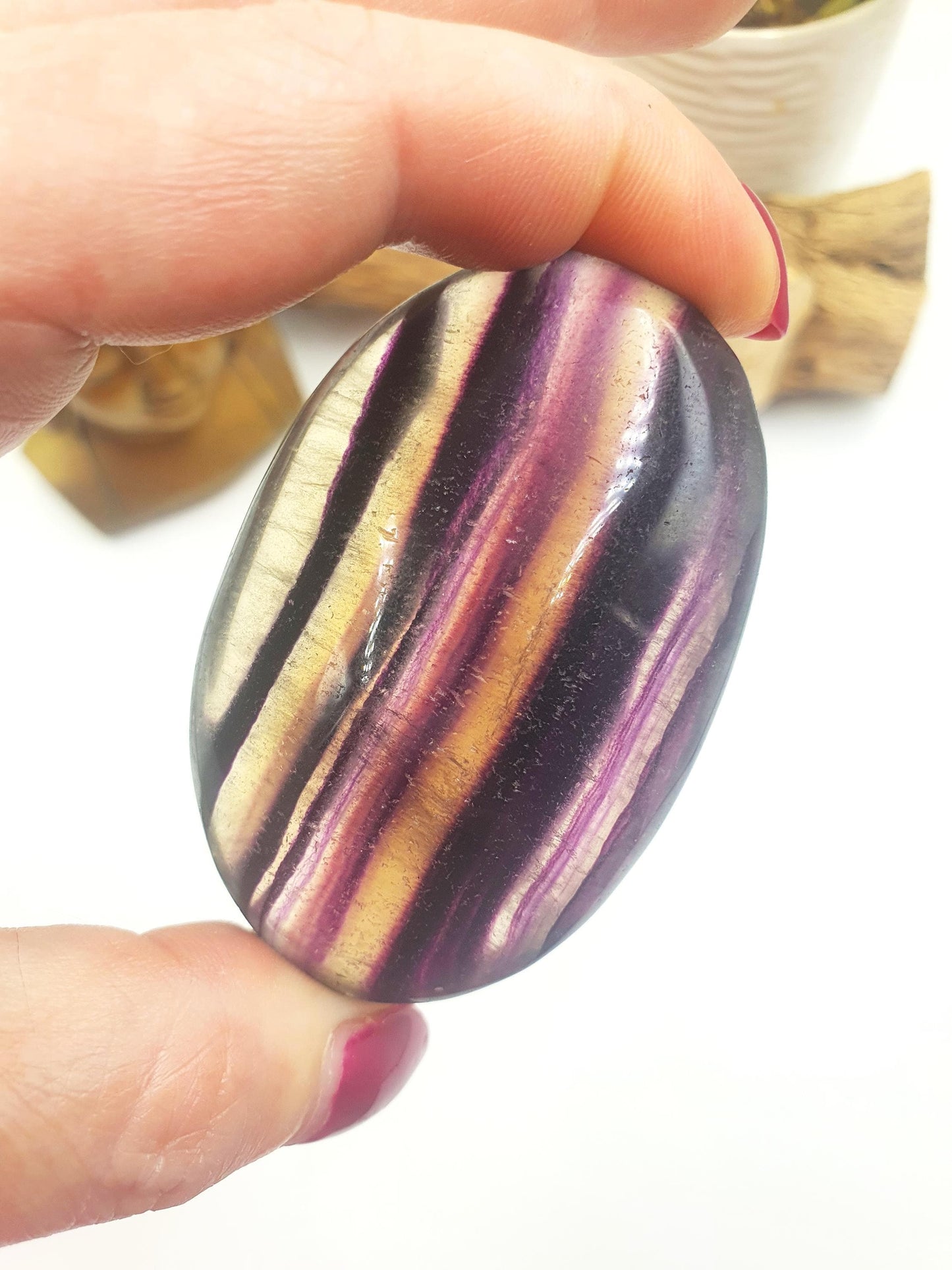 Large High Grade Rainbow Fluorite Palm Stone - Focus and Clarity Healing Crystal - 130g