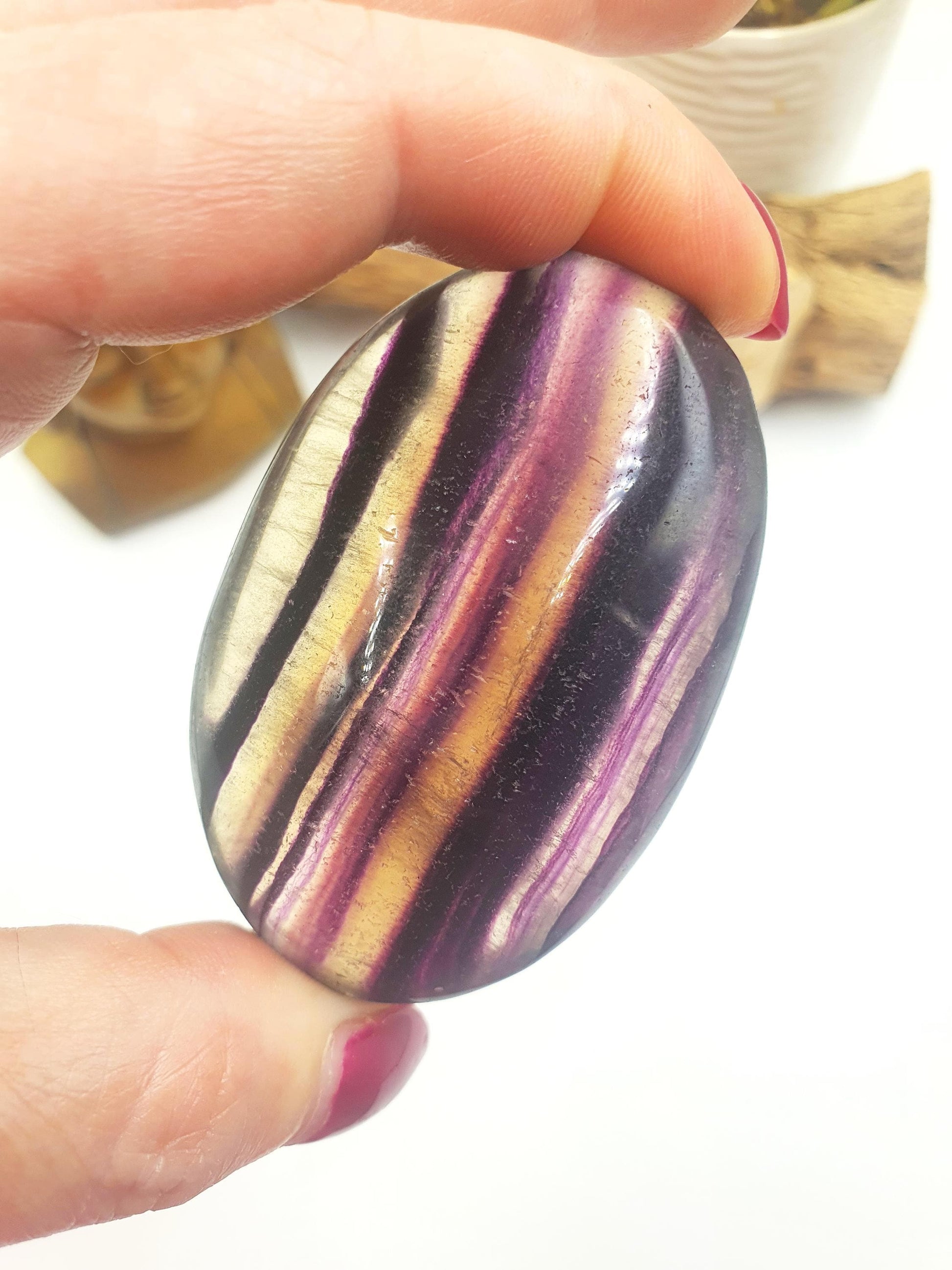 Large High Grade Rainbow Fluorite Palm Stone - Focus and Clarity Healing Crystal - 130g