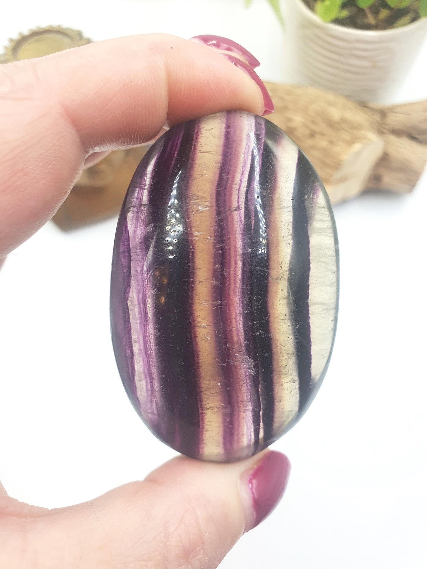 Large High Grade Rainbow Fluorite Palm Stone - Focus and Clarity Healing Crystal - 130g