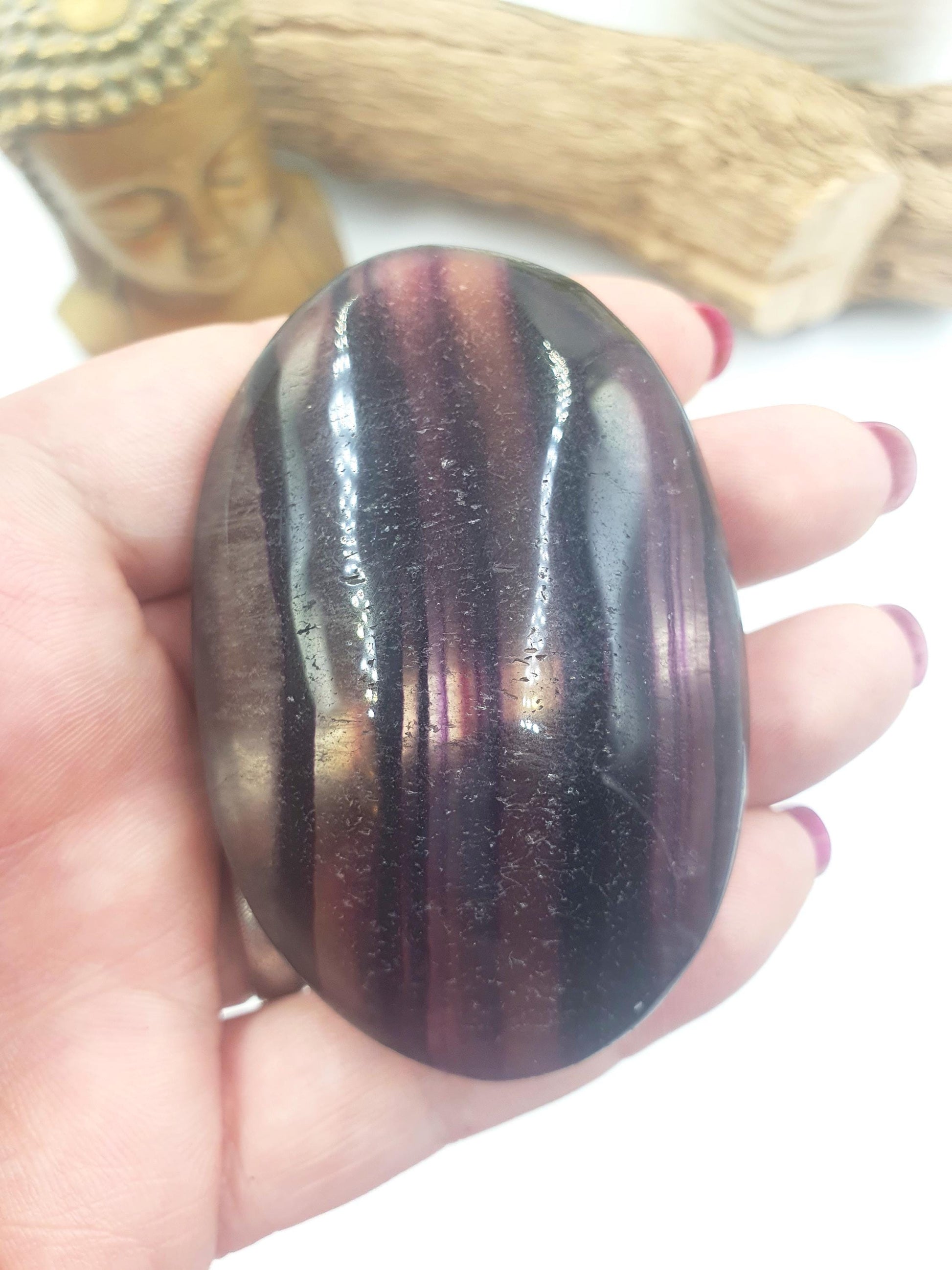 Large High Grade Rainbow Fluorite Palm Stone - Focus and Clarity Healing Crystal - 130g