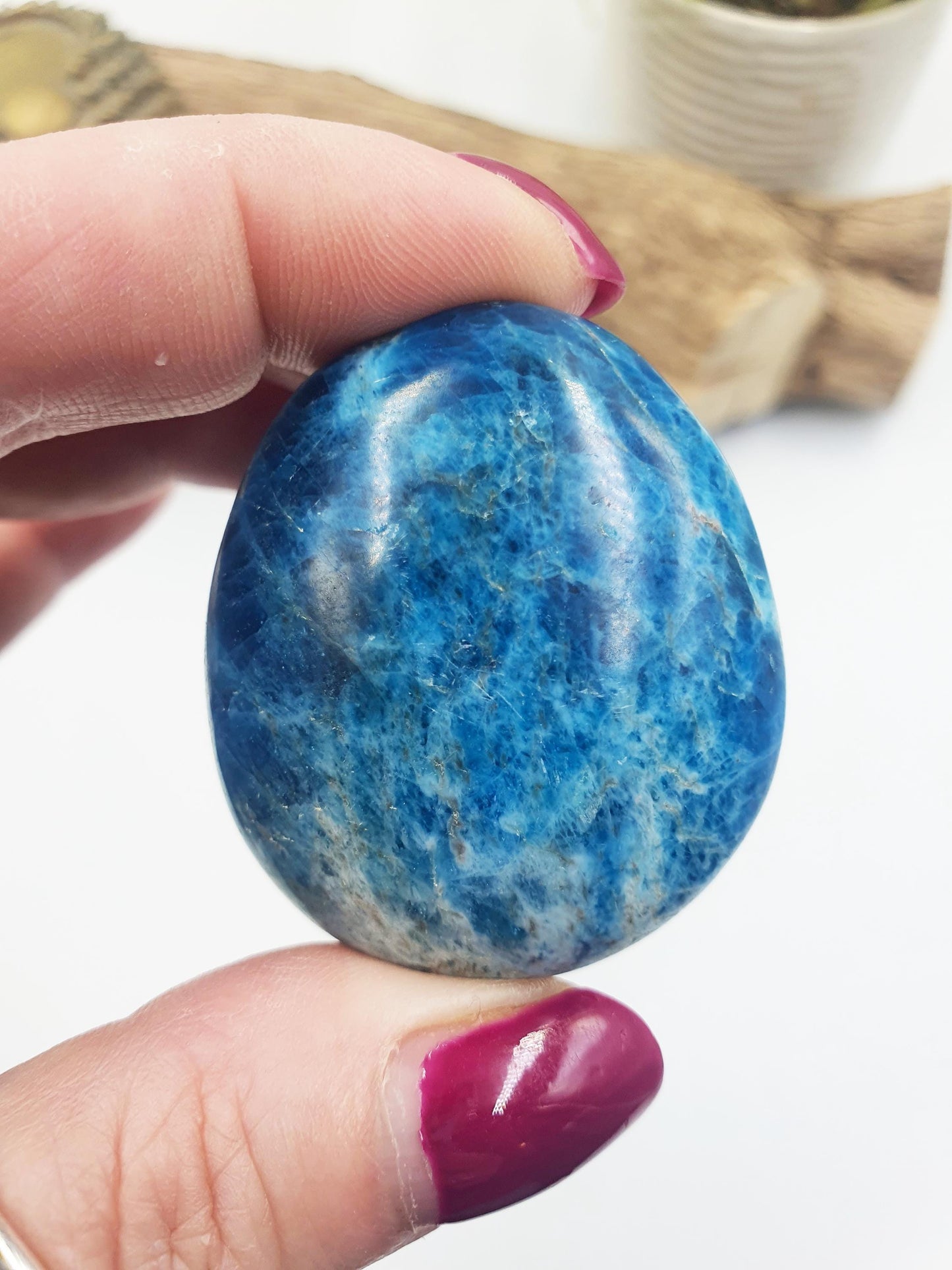 Blue Apatite Palm Stone - Motivation & Focus Healing Crystal - 65g