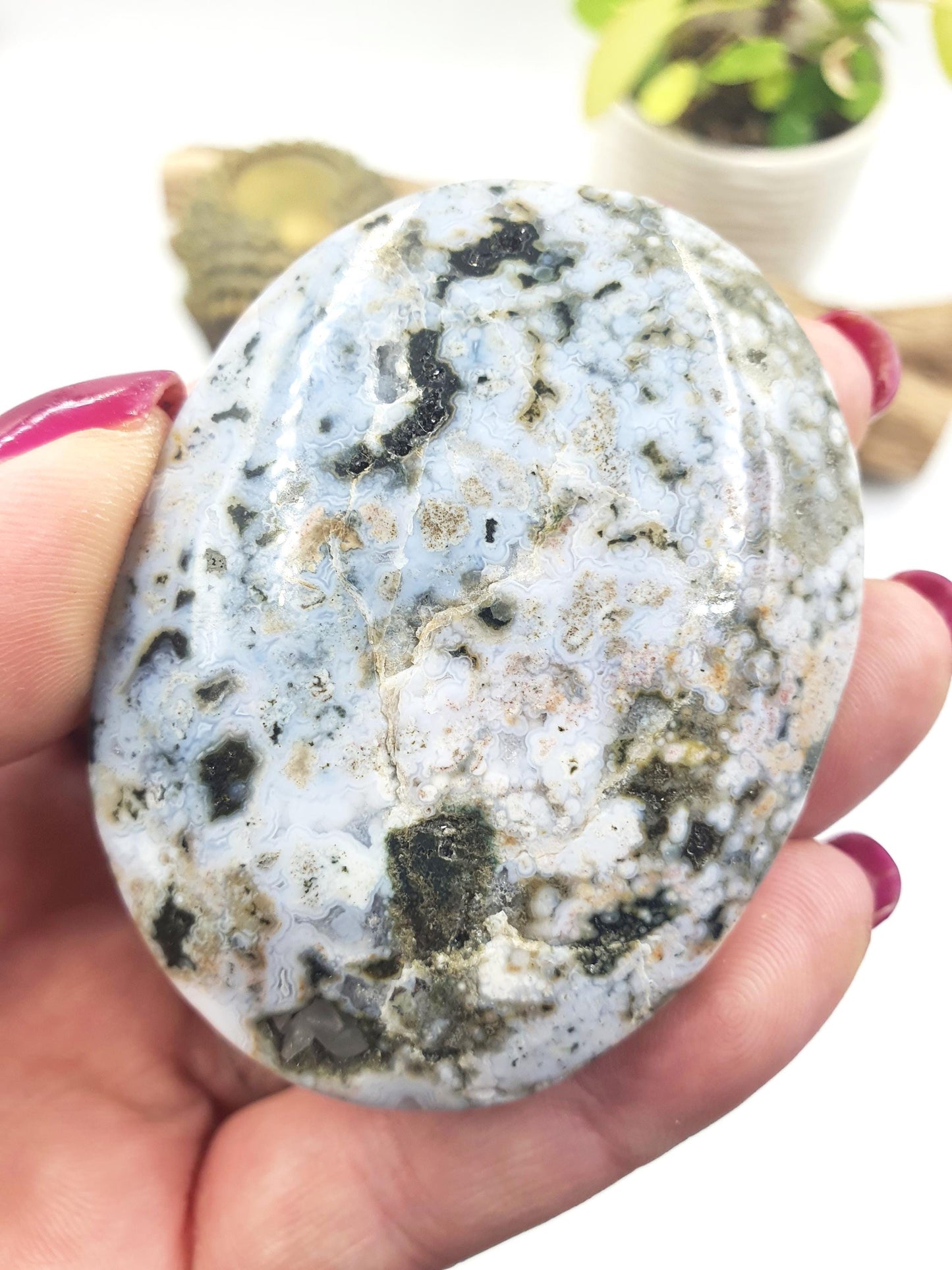 Orbicular Ocean Jasper Palm - Joy & Renewal Healing Crystal, 95g