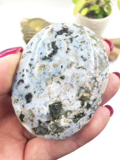 Orbicular Ocean Jasper Palm - Joy & Renewal Healing Crystal, 95g