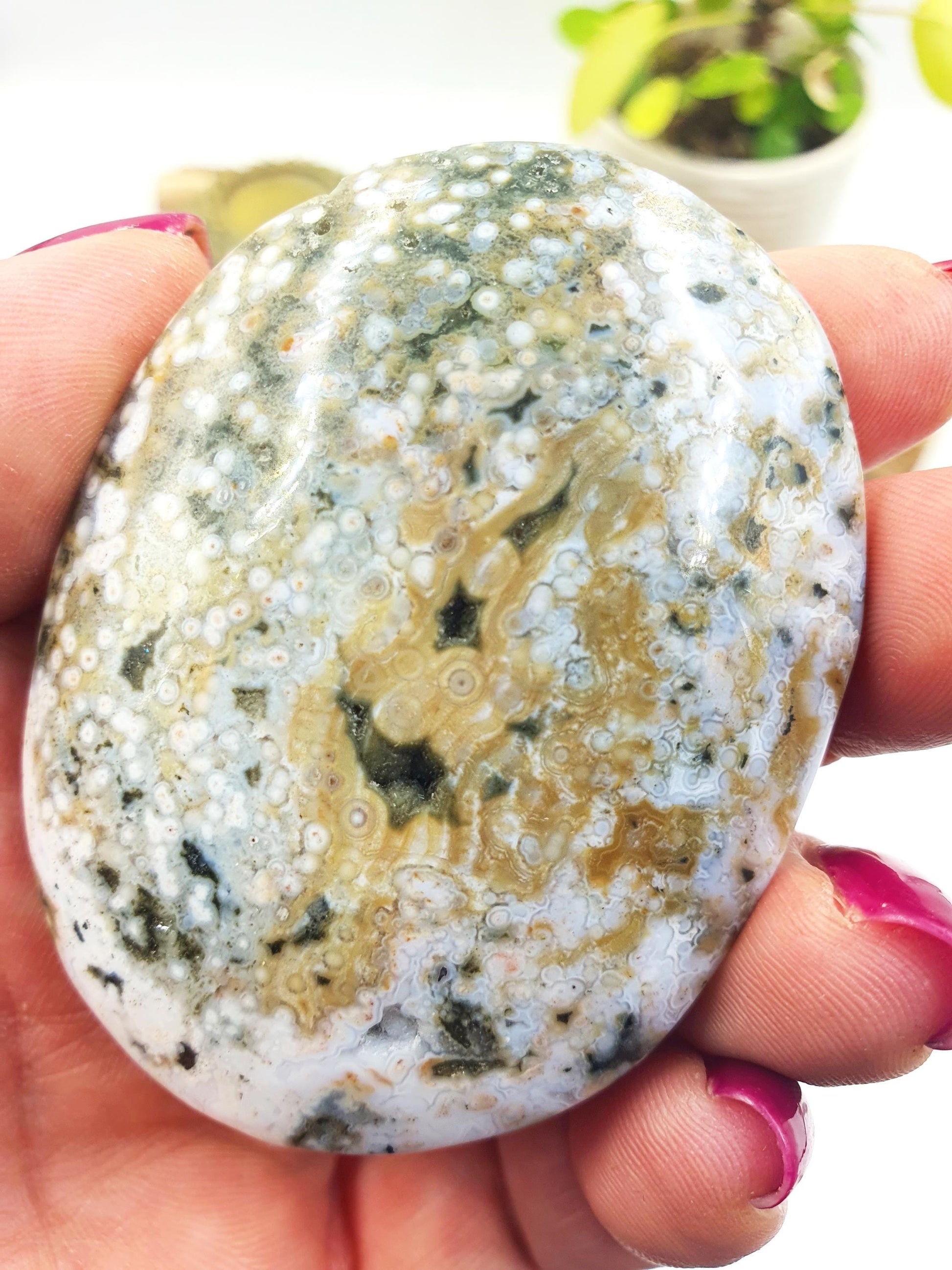 Orbicular Ocean Jasper Palm - Joy & Renewal Healing Crystal, 95g