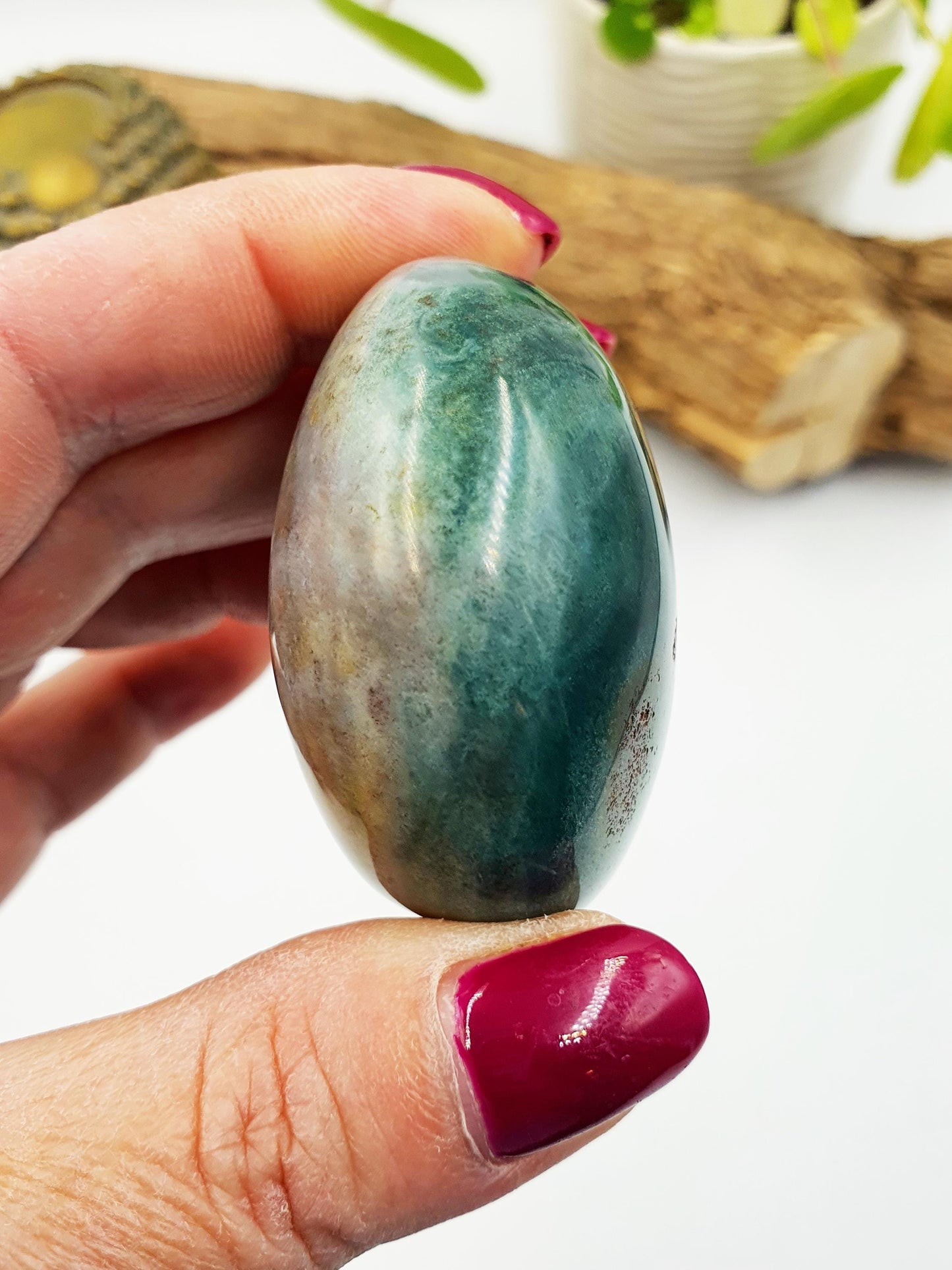 Round Ocean Jasper Palm - Joy & Renewal Healing Crystal - 105g