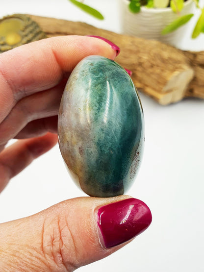 Round Ocean Jasper Palm - Joy & Renewal Healing Crystal - 105g