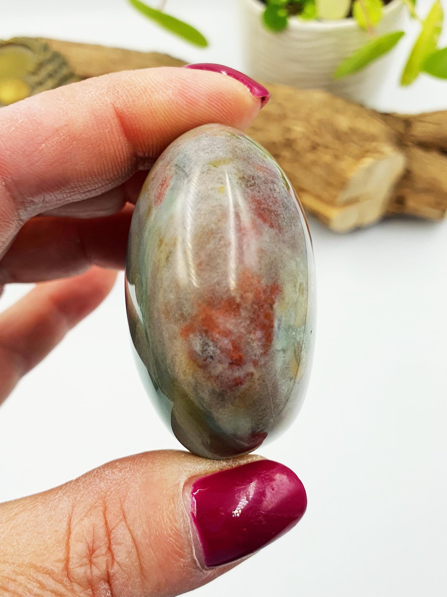 Round Ocean Jasper Palm - Joy & Renewal Healing Crystal - 105g