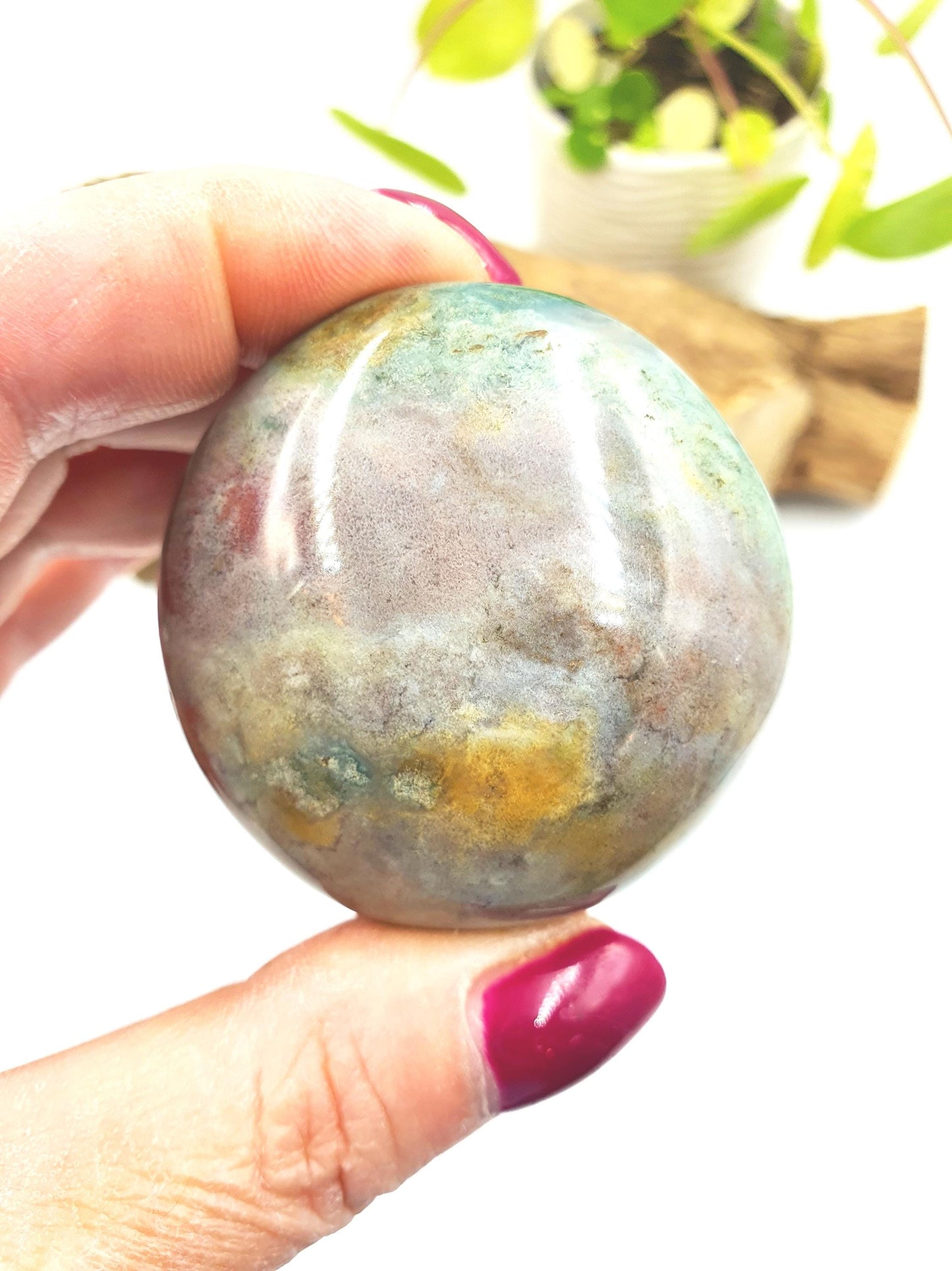 Round Ocean Jasper Palm - Joy & Renewal Healing Crystal - 105g