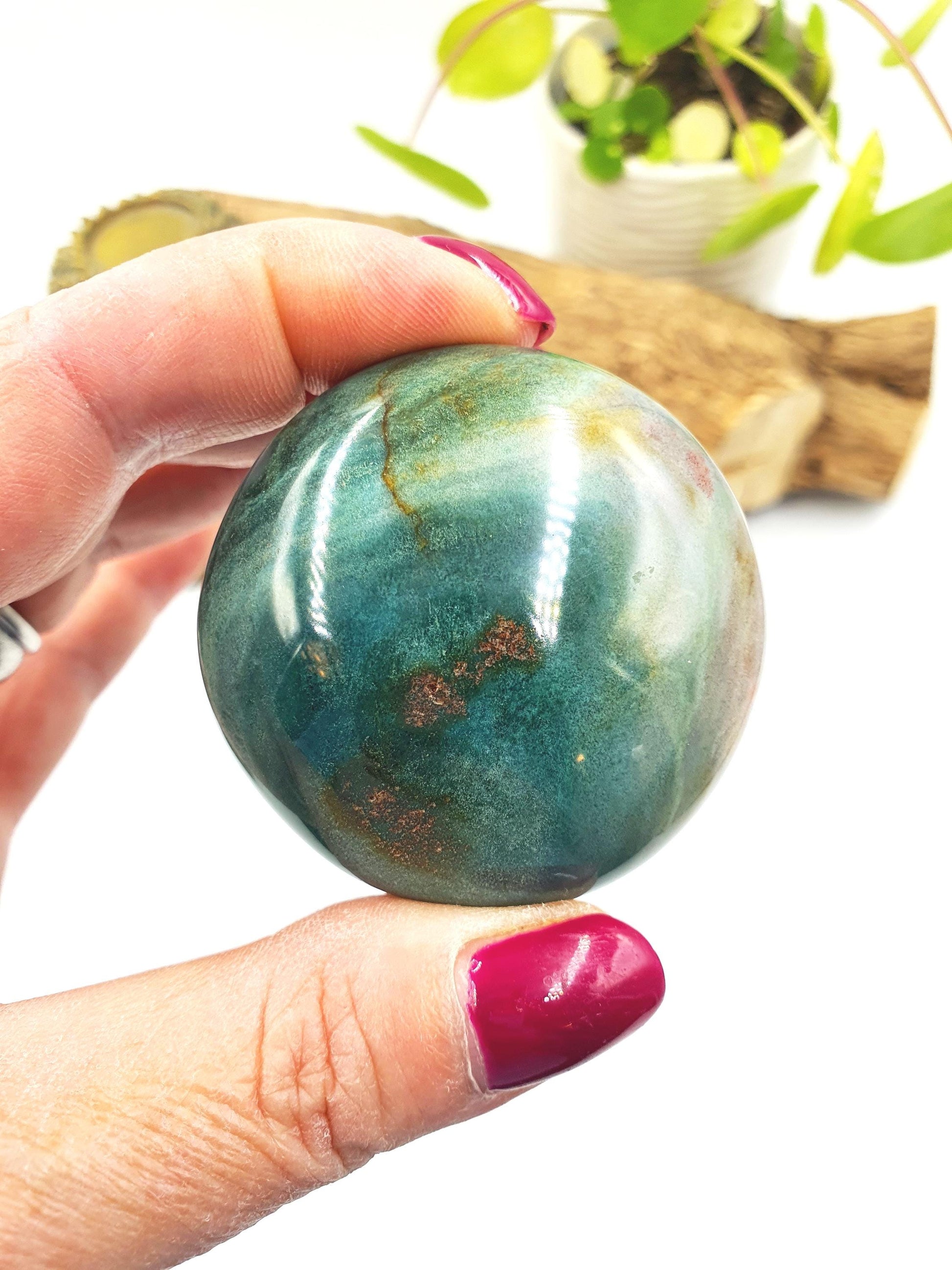 Round Ocean Jasper Palm - Joy & Renewal Healing Crystal - 105g