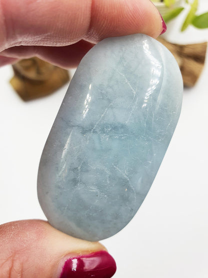 Aquamarine Palm Stone - Calming & Stress Relief Throat Chakra Crystal - 50g