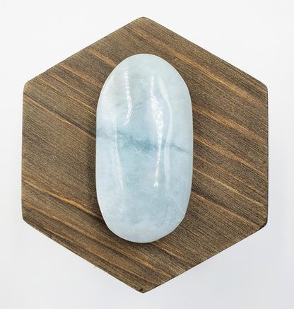 Aquamarine Palm Stone - Calming & Stress Relief Throat Chakra Crystal - 50g