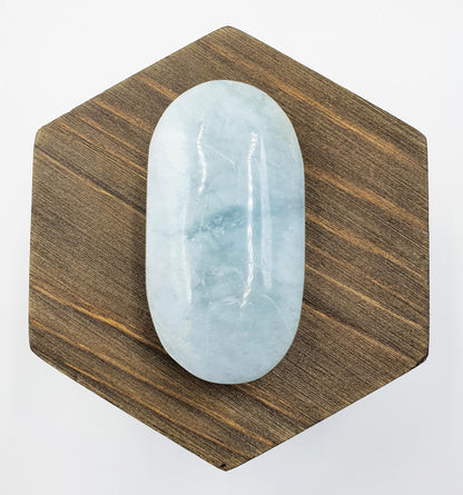 Aquamarine Palm Stone - Calming & Stress Relief Throat Chakra Crystal - 50g