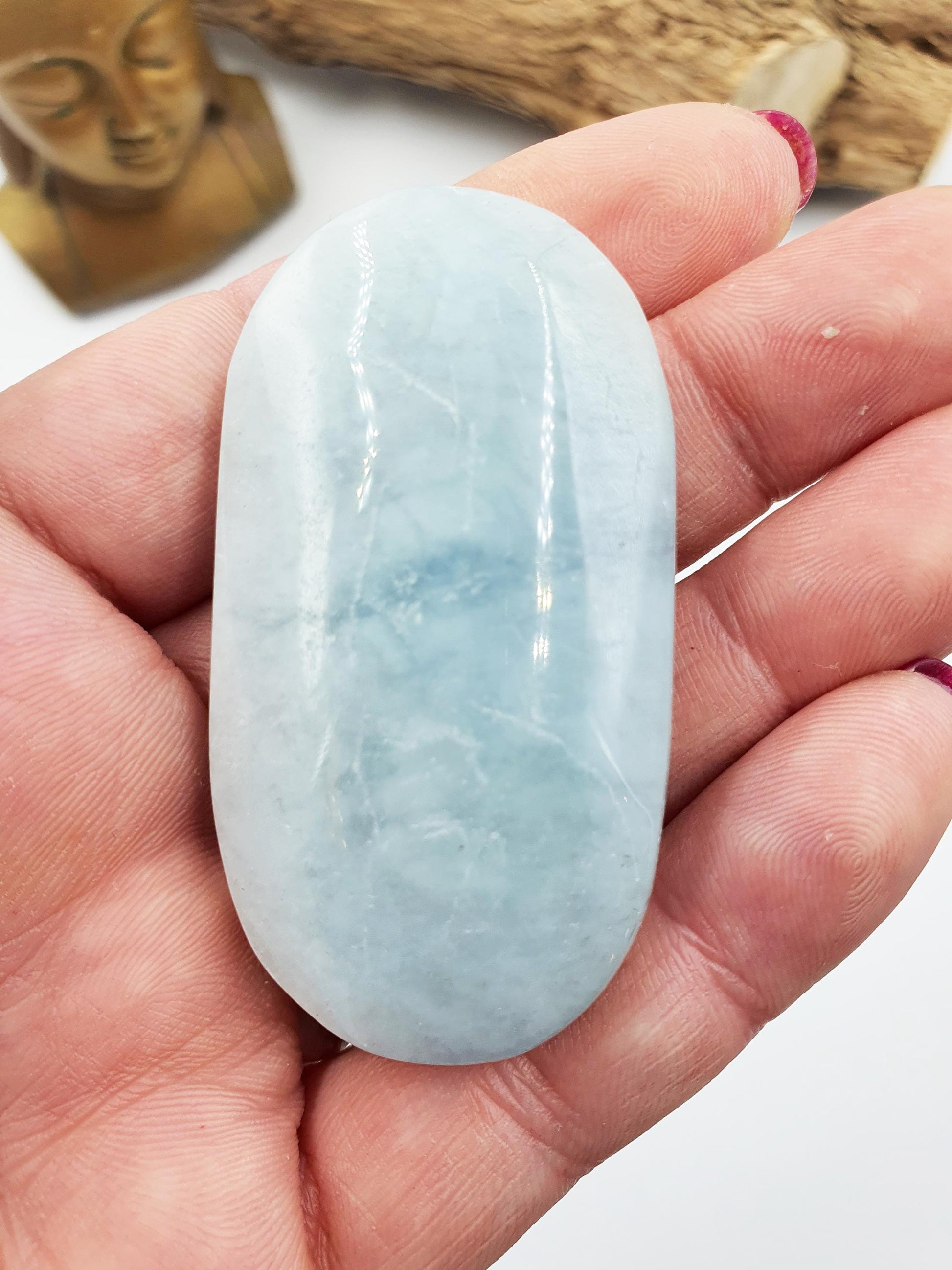 Aquamarine Palm Stone - Calming & Stress Relief Throat Chakra Crystal - 50g