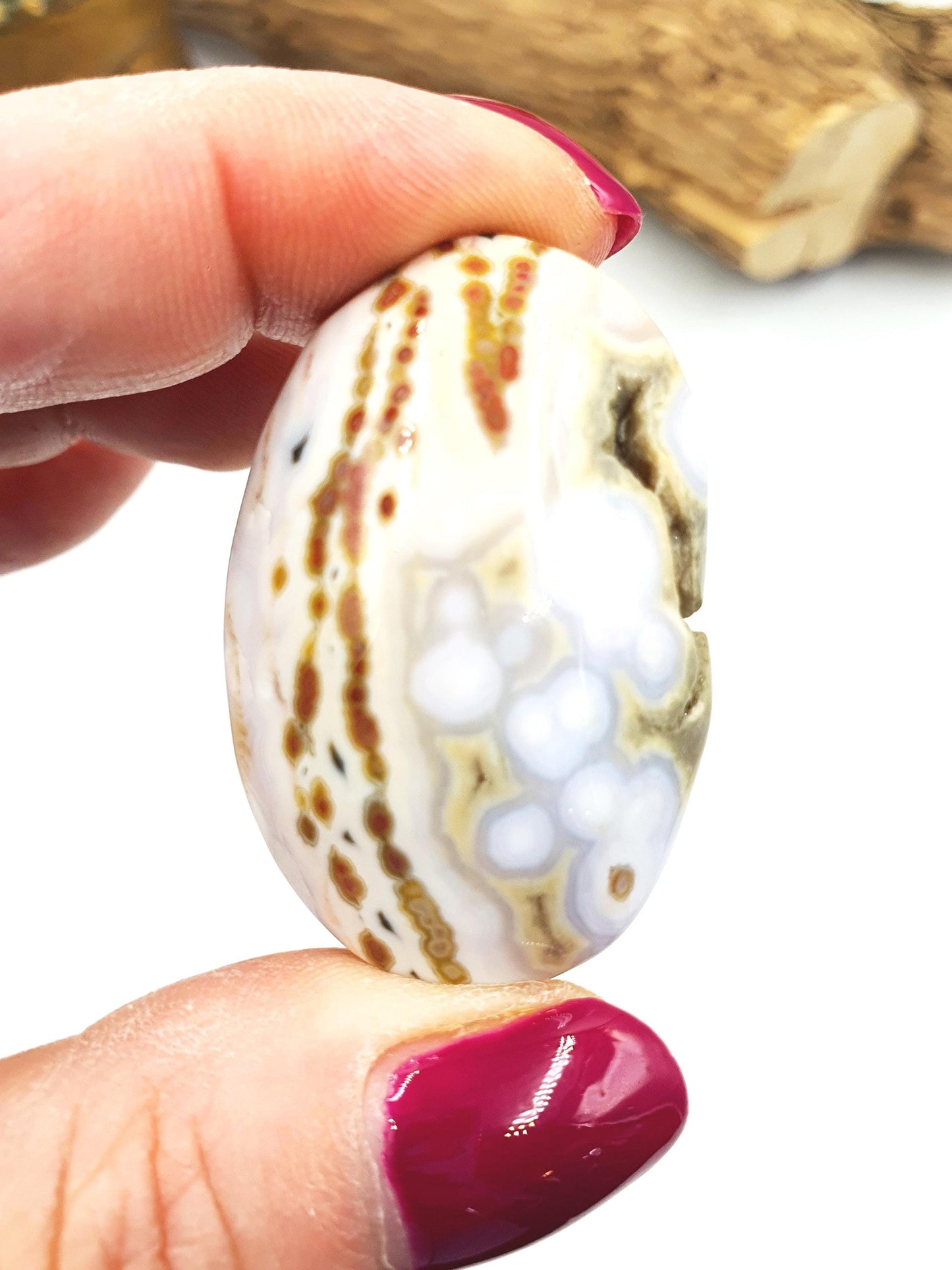 Small Orbicular Ocean Jasper Palm with sparkly drusy pocket - Joy & Renewal Healing Crystal, 25g