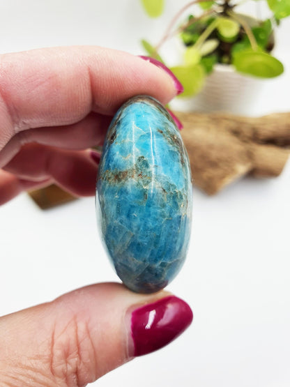 Blue Apatite Palm Stone - Motivation & Focus Healing Crystal - 80g