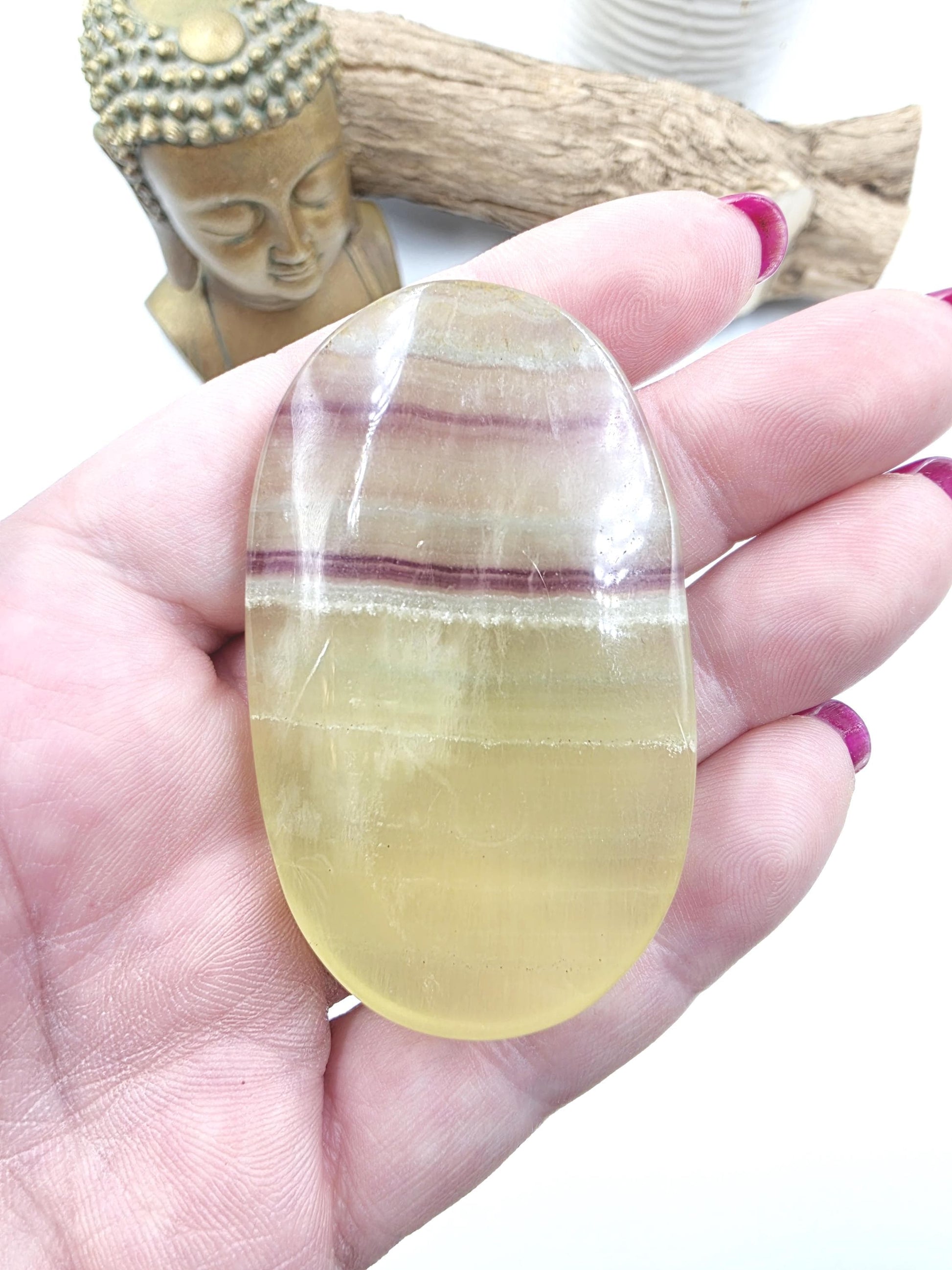 Yellow Fluorite Palm Stone - Focus and Clarity Healing Crystal - 60g