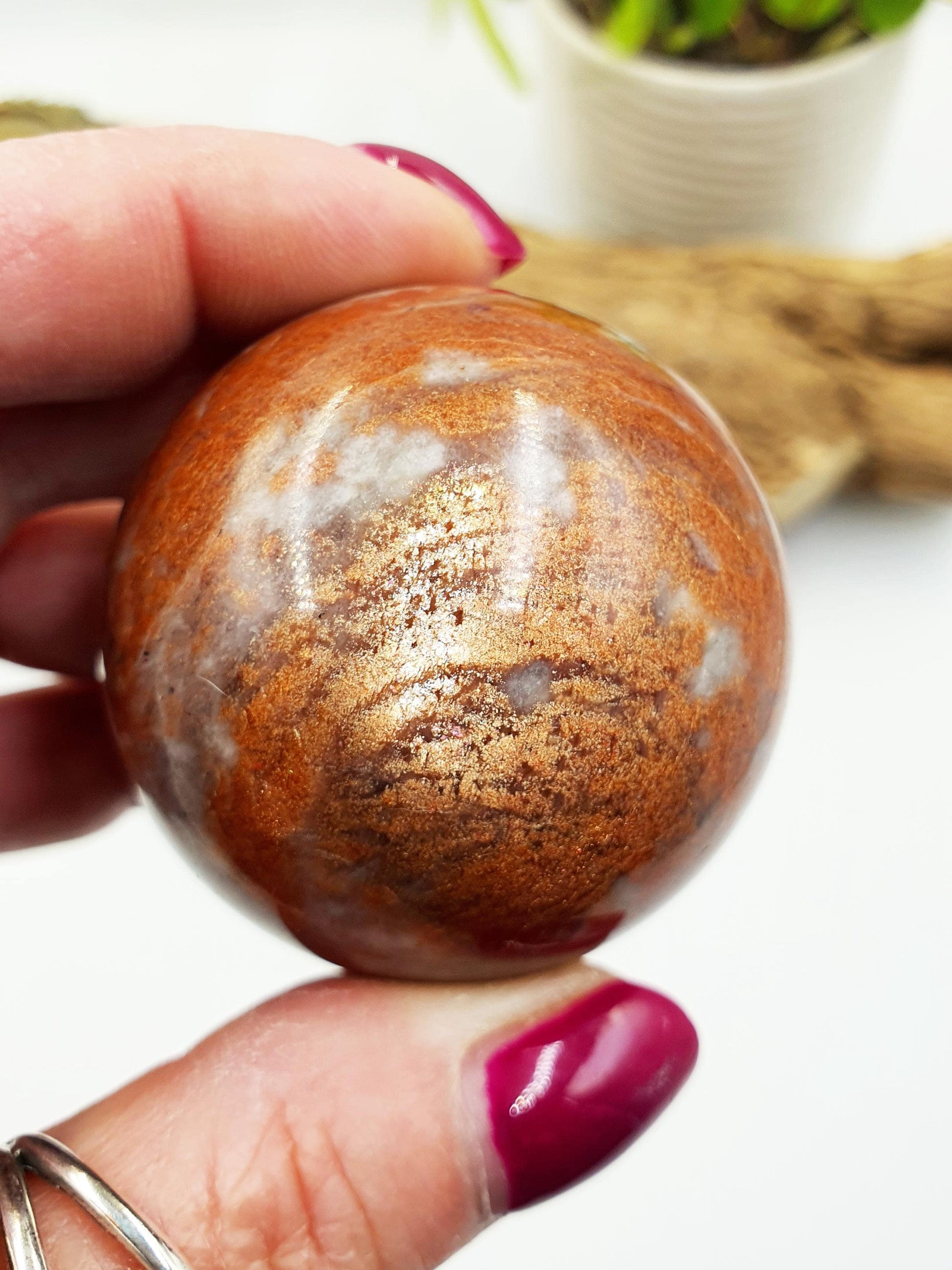 Rare Sunstone and Cordierite (Also known as Iolite) Sphere – Joy, Intuition & Inner Strength Healing Crystal Ball, 47mm