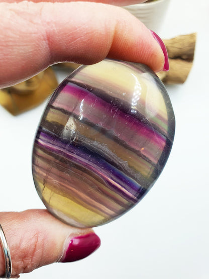 Large High Grade Rainbow Fluorite Palm Stone - Focus and Clarity Healing Crystal - 125g