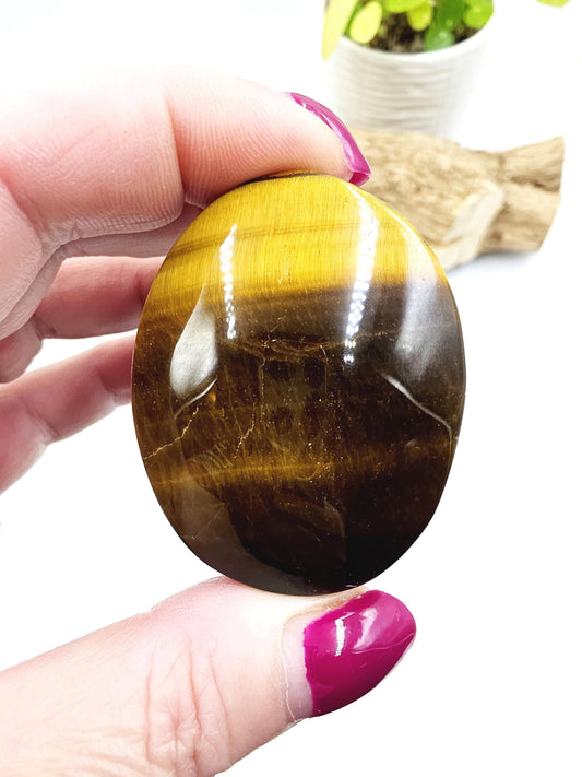 High Grade Yellow Tigers Eye Palm Stone - Protection & Courage Crystal - 75g
