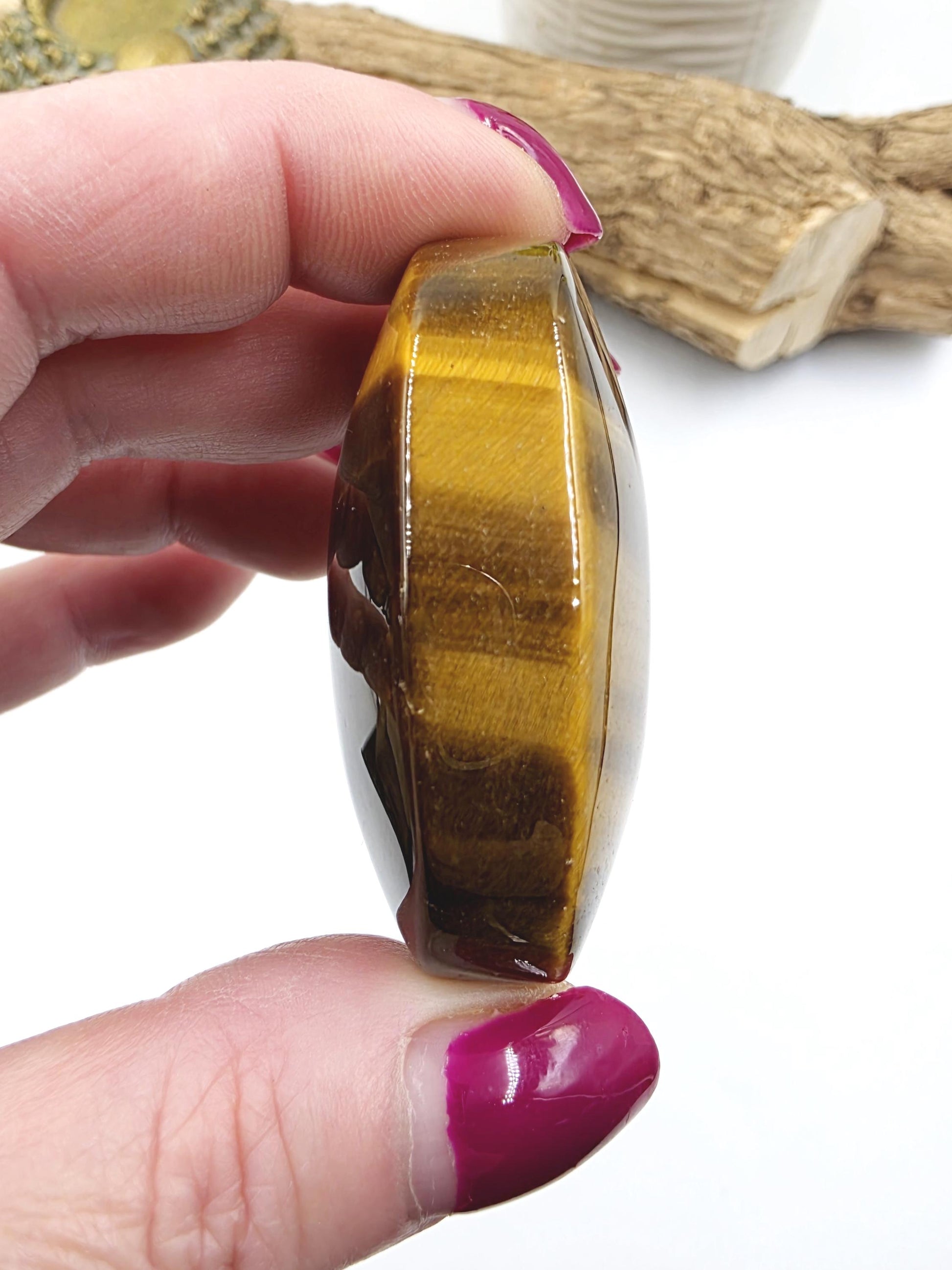 High Grade Yellow Tigers Eye Palm Stone - Protection & Courage Crystal - 75g