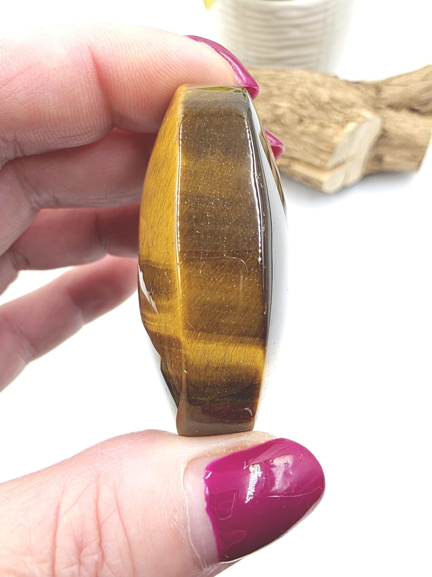 High Grade Yellow Tigers Eye Palm Stone - Protection & Courage Crystal - 75g